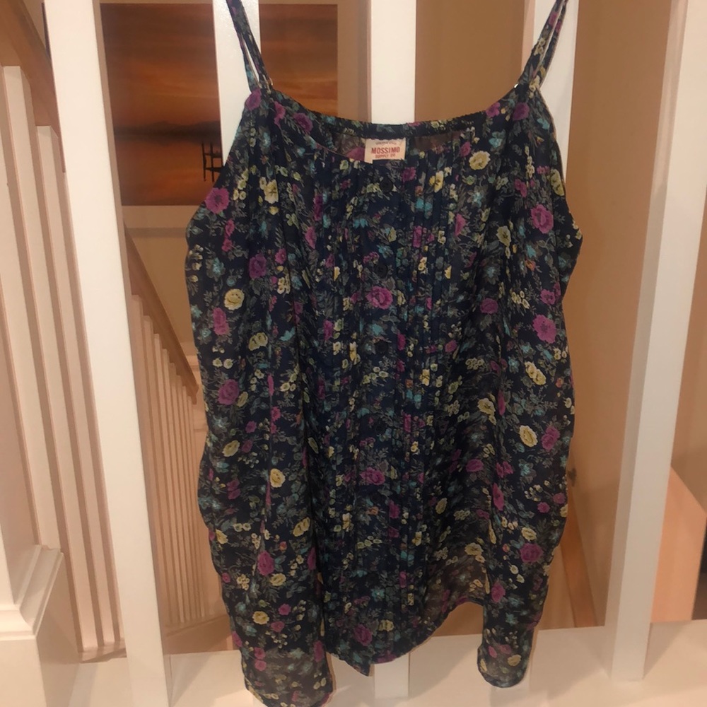 Women’s sheer dark blue floral tank top